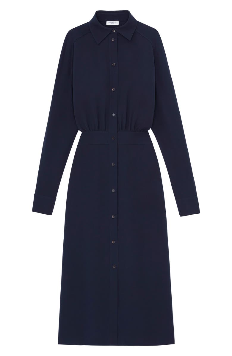 Lafayette 148 New York Long Sleeve Crepe Shirtdress, Main, color, Navy