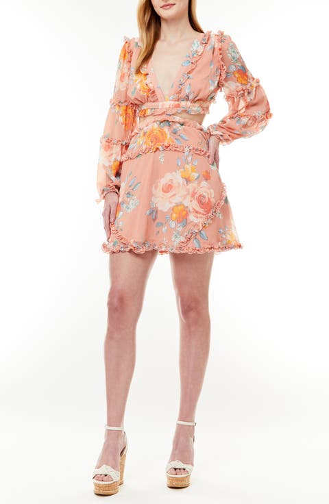 Venice Floral Long Sleeve Cutout Minidress