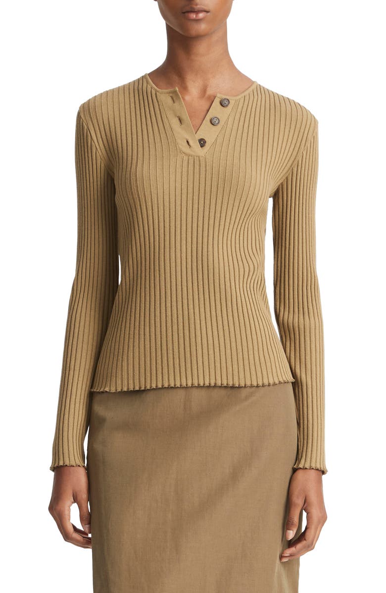 Vince Cotton Blend Rib Henley Sweater, Main, color,
