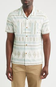DARK SEAS Palmetto Geo Pattern Cotton Camp Shirt