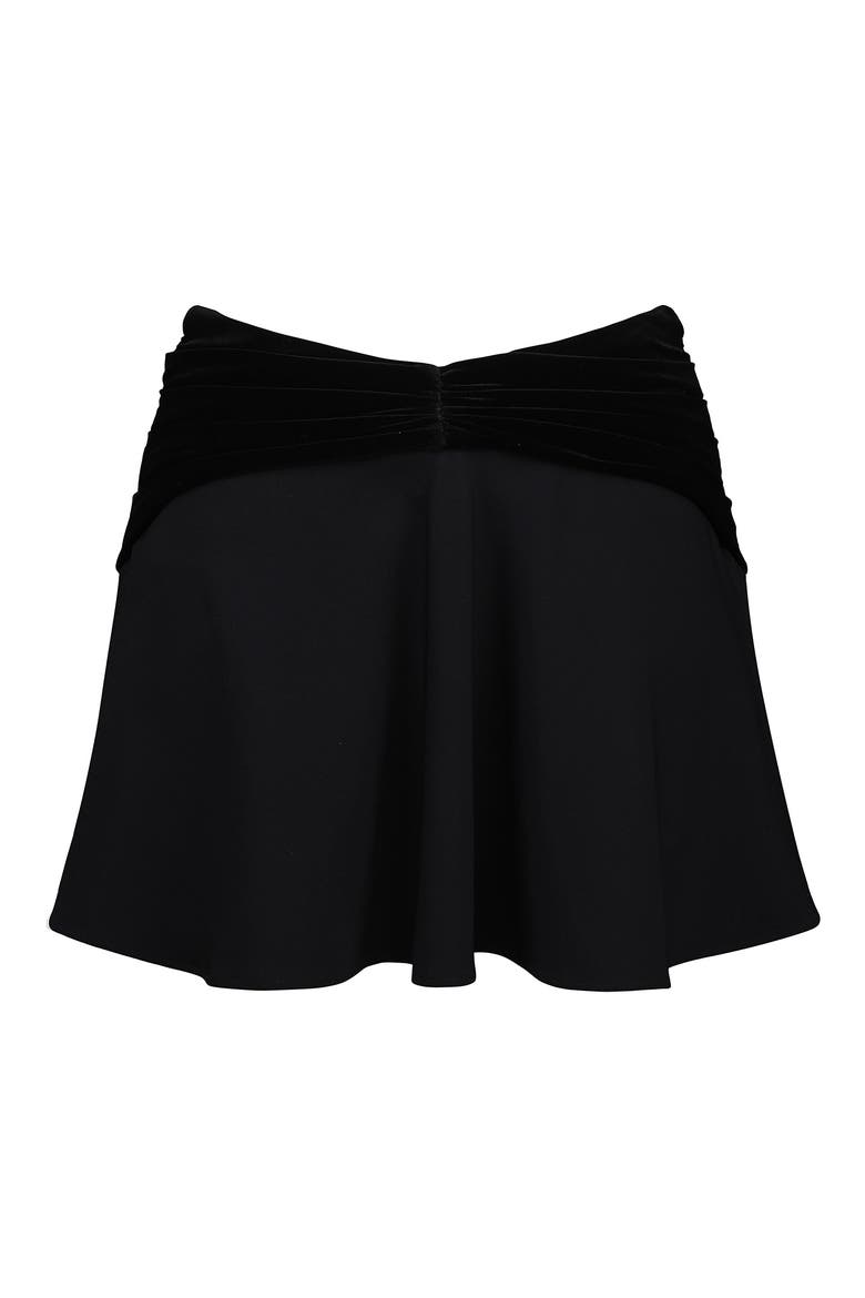 Asa Flounce Ruched Velvet Miniskirt, Alternate, color, BLACK