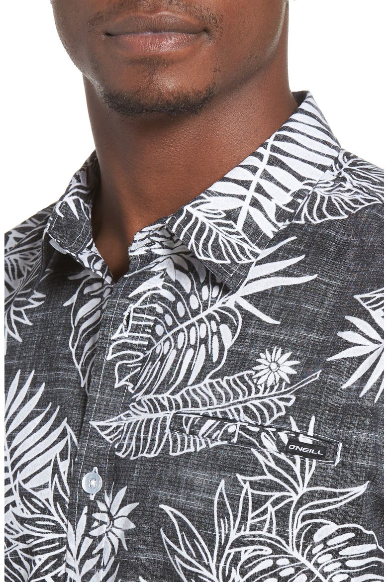 Tradewinds Reverse Print Palm Leaf Shirt, Alternate, color, BLACK