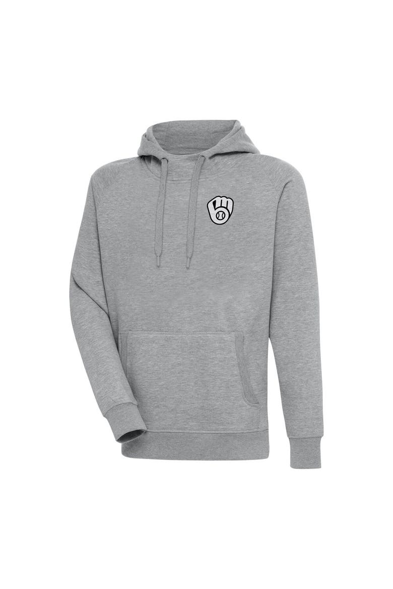 Men's Antigua Heather Gray Milwaukee Brewers Metallic Victory Pullover Hoodie, Main, color, Heather Gray