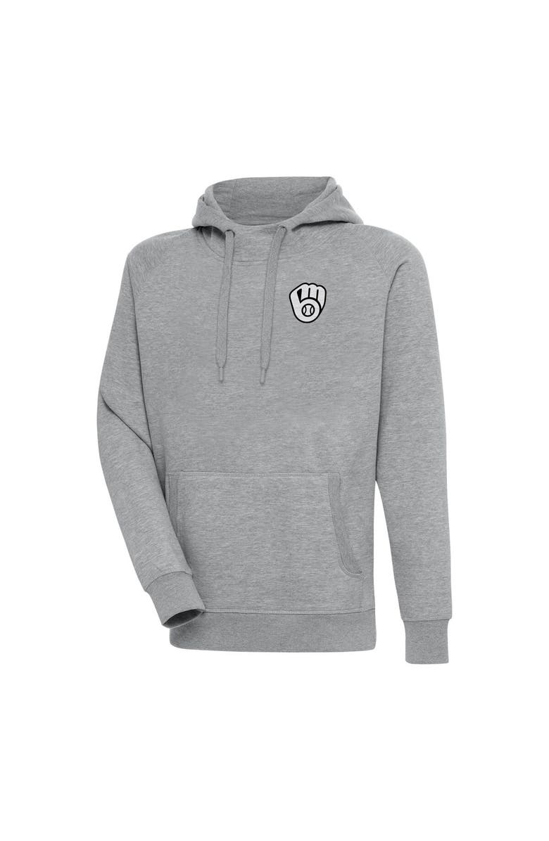 ANTIGUA Men's Antigua Heather Gray Milwaukee Brewers Metallic Victory Pullover Hoodie, Main, color,