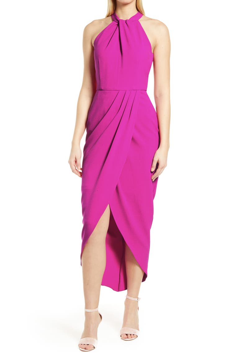 Knot Neck Halter Dress, Main, color, FUCHSIA