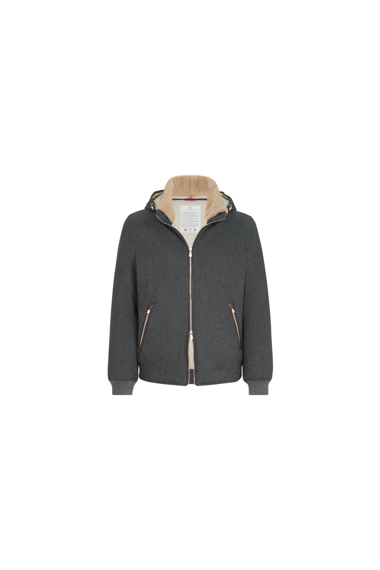 Bonded wool flannel down jacket with detachable hood, Alternate, color, Dark Grey