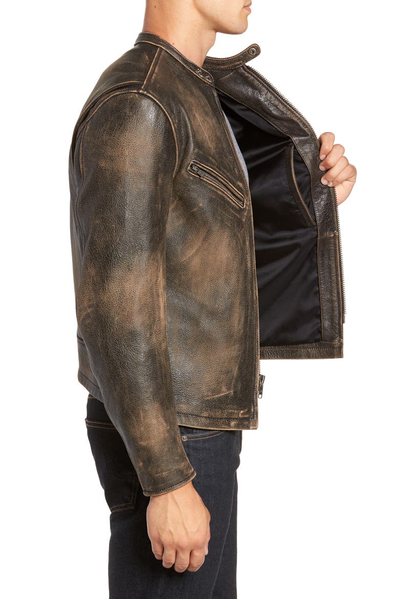 Calfskin Leather Racer Jacket, Alternate, color, VINTAGE BLACK