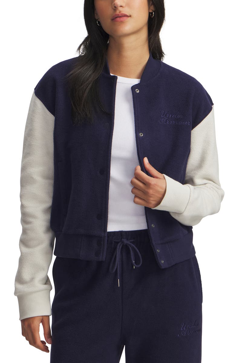 Under Armour Icon Terry Varsity Jacket, Main, color, Navy / White / Navy