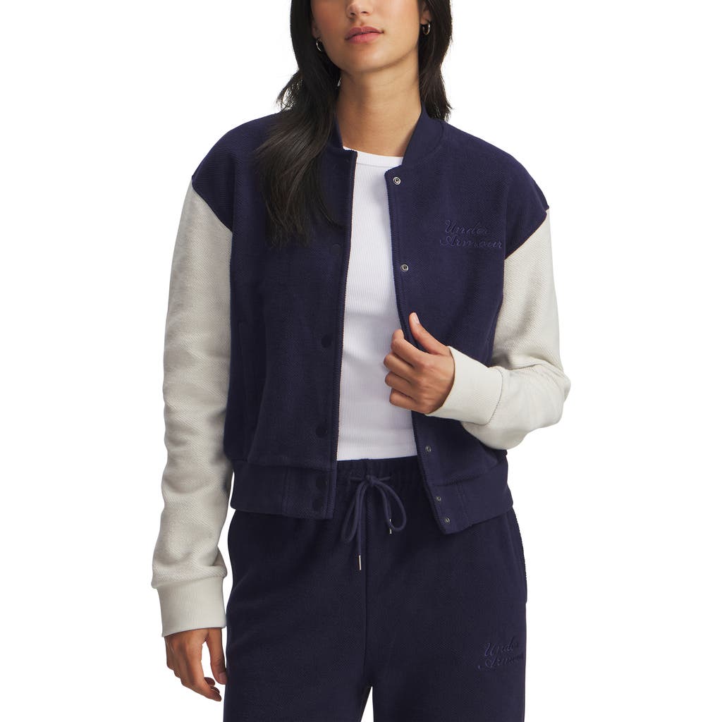 Under Armour Icon Terry Varsity Jacket In Blue