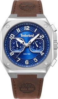 Timberland Mackinac Multifunction Chronograph Leather Strap Watch, 44mm x 25mm