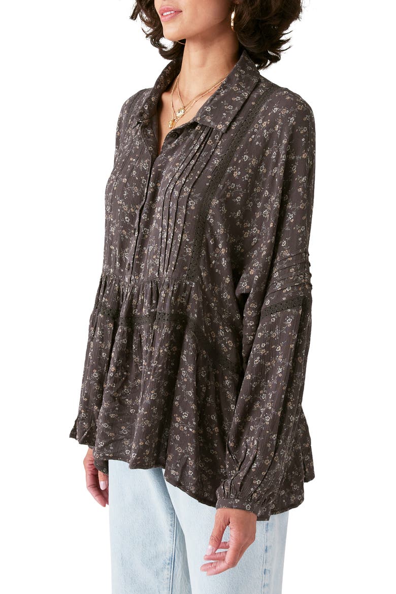 Floral Long Sleeve Cotton Blend Babydoll Blouse, Alternate, color, BLACK MULTI