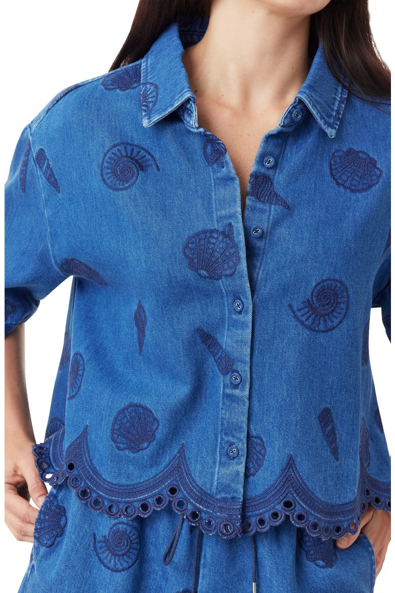 Seashell Embroidered Cropped Shirt, Alternate, color, MEDIUM BLUE