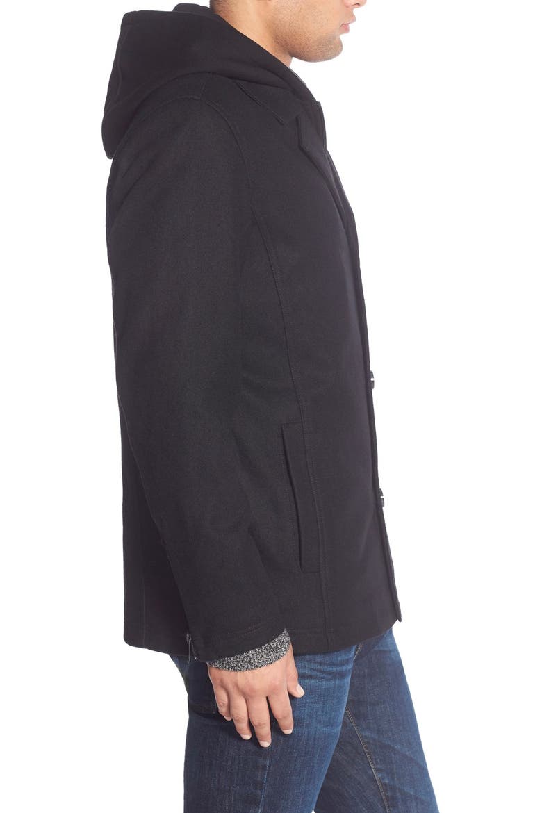 Single Breasted Hooded Coat, Alternate, color, BLACK