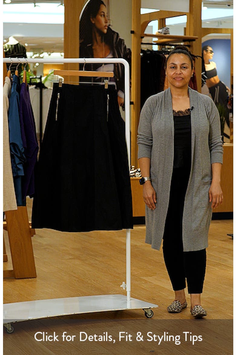 Taffeta Seamed Zip Pocket Midi Skirt video