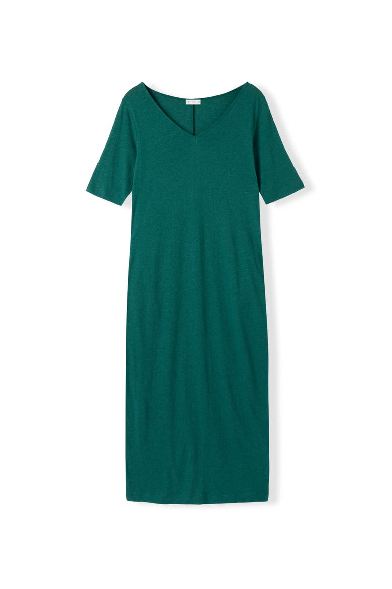 Linen Blend V-Neck Midi Dress, Alternate, color, Teal