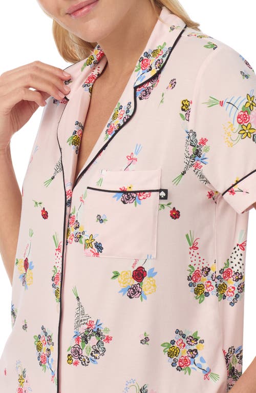 Kate Spade New York Printed Button Front Sleep Shirt In Pink