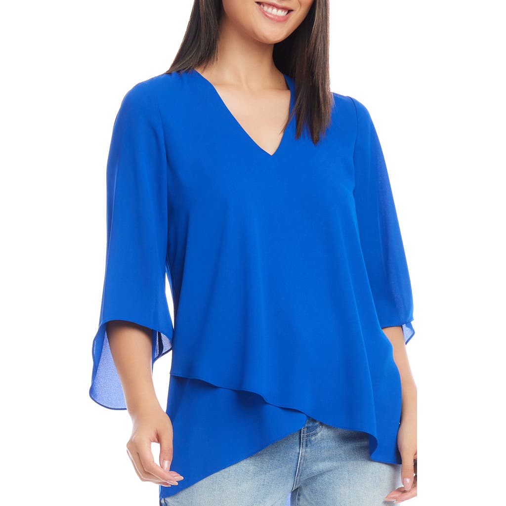 Karen Kane Asymmetric Crepe Faux Wrap Top in Blue  product