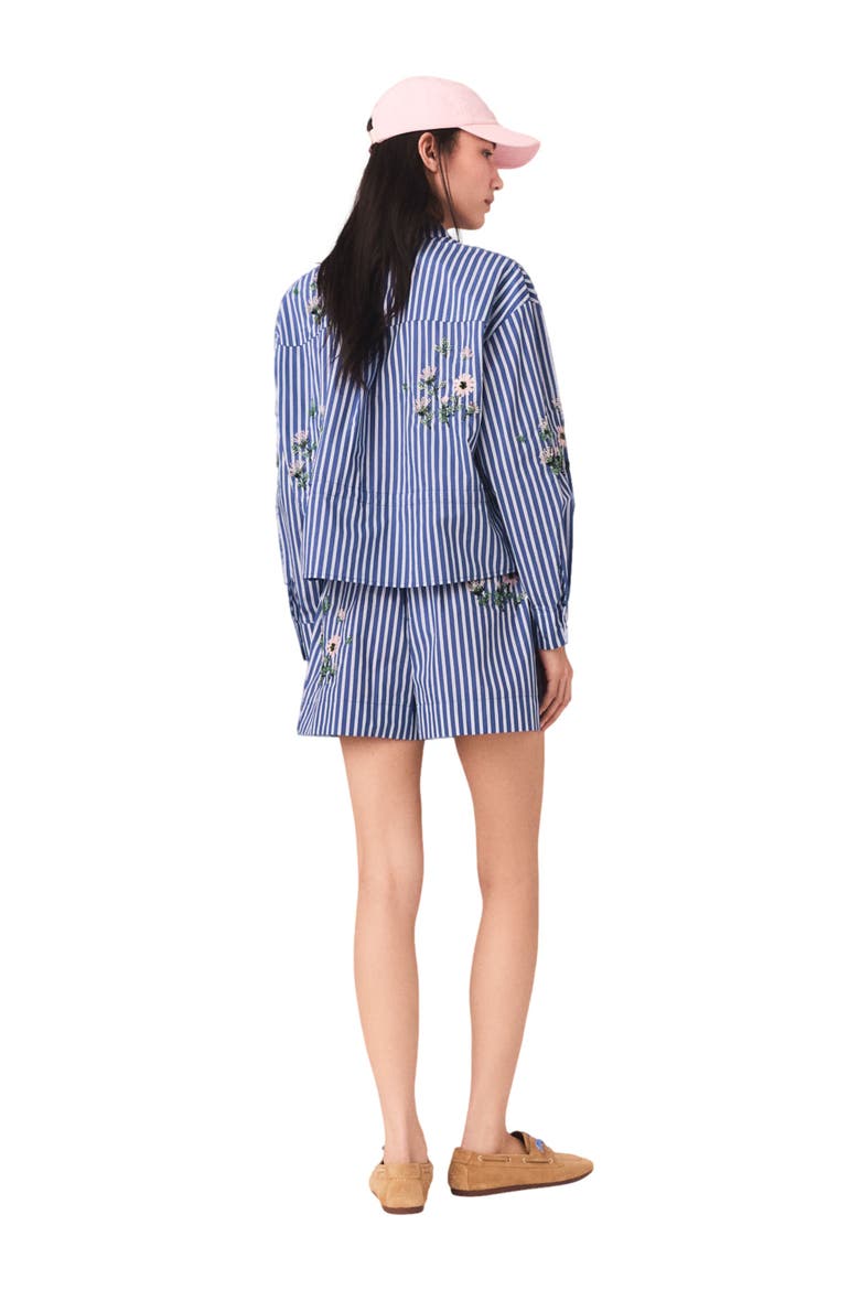 Cropped embroidered striped shirt, Alternate, color, White/blue
