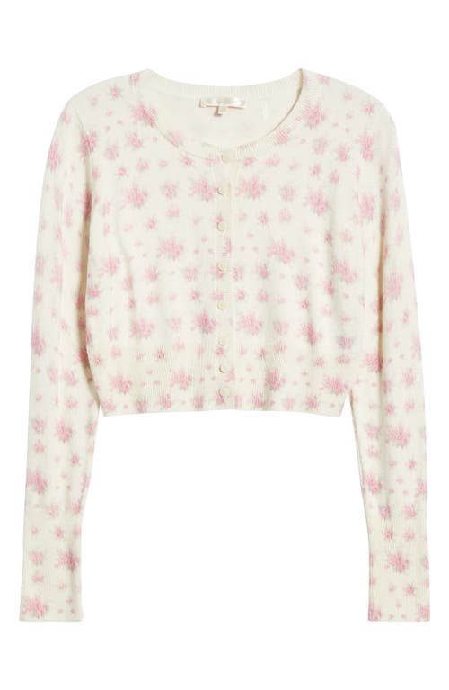 Loveshackfancy Adeanne Floral Print Crop Cardigan In Thulian Pink