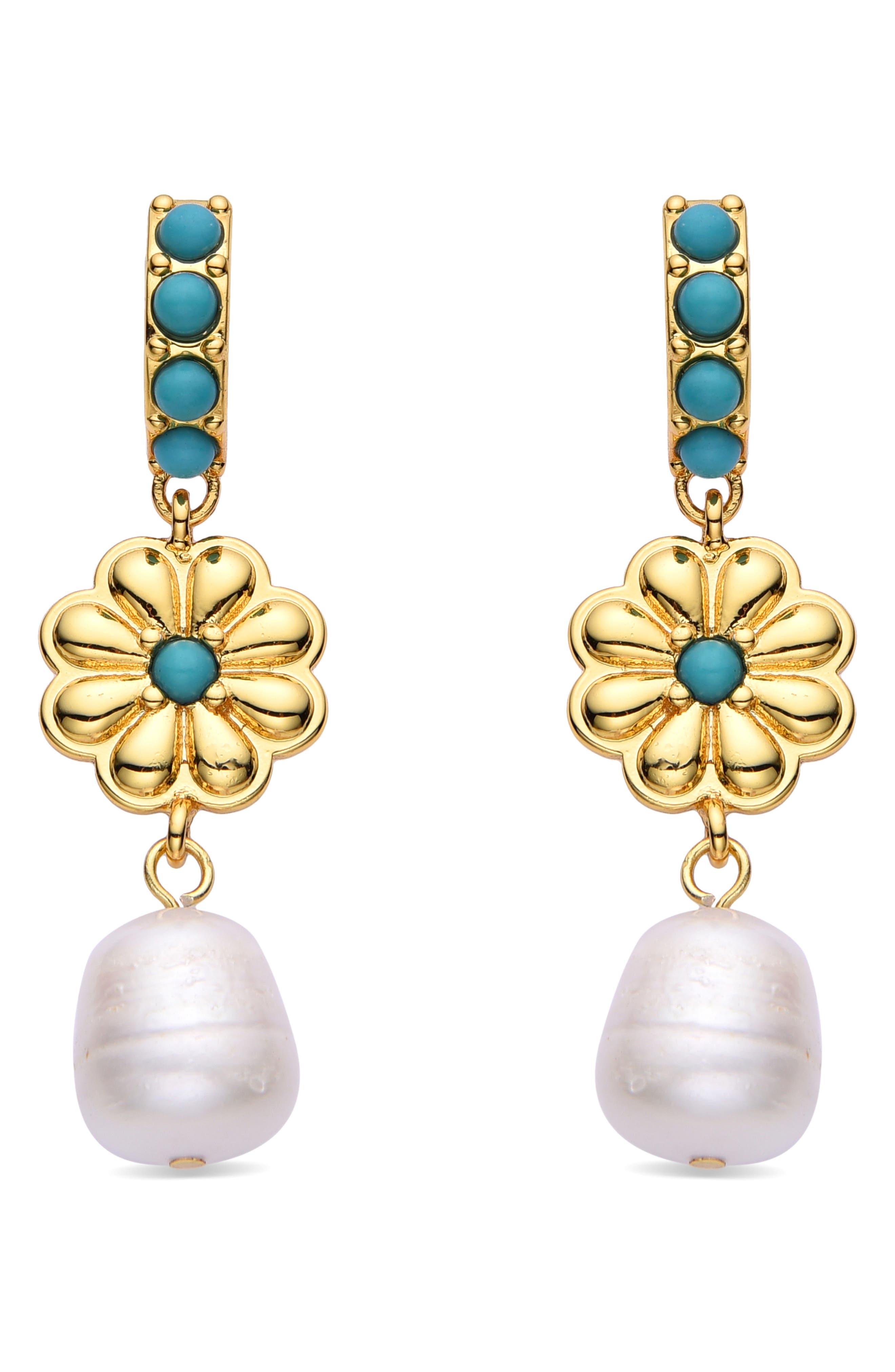 EYE CANDY LOS ANGELES Myla Crystal & Imitation Pearl Drop Huggie Hoop Earrings