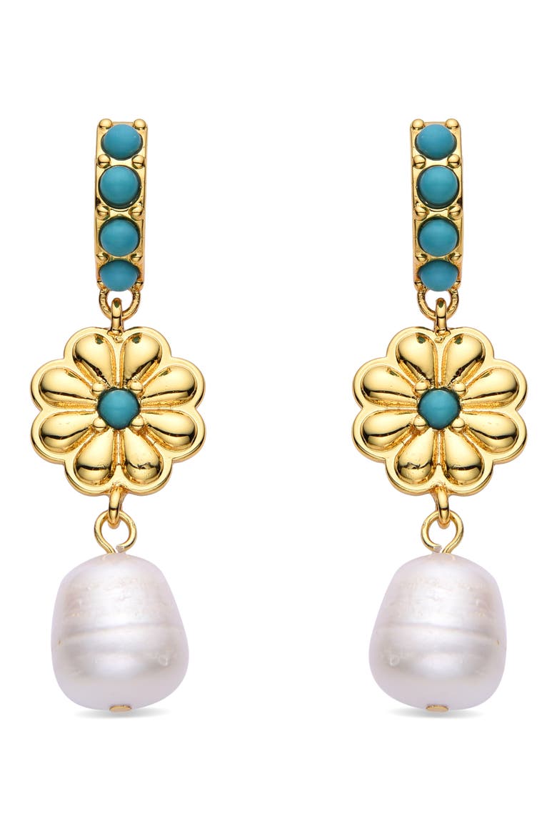 Myla Crystal & Imitation Pearl Drop Huggie Hoop Earrings, Main, color, GOLD