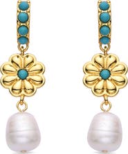 EYE CANDY LOS ANGELES Myla Crystal & Imitation Pearl Drop Huggie Hoop Earrings