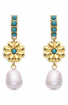 EYE CANDY LOS ANGELES Myla Crystal & Imitation Pearl Drop Huggie Hoop Earrings