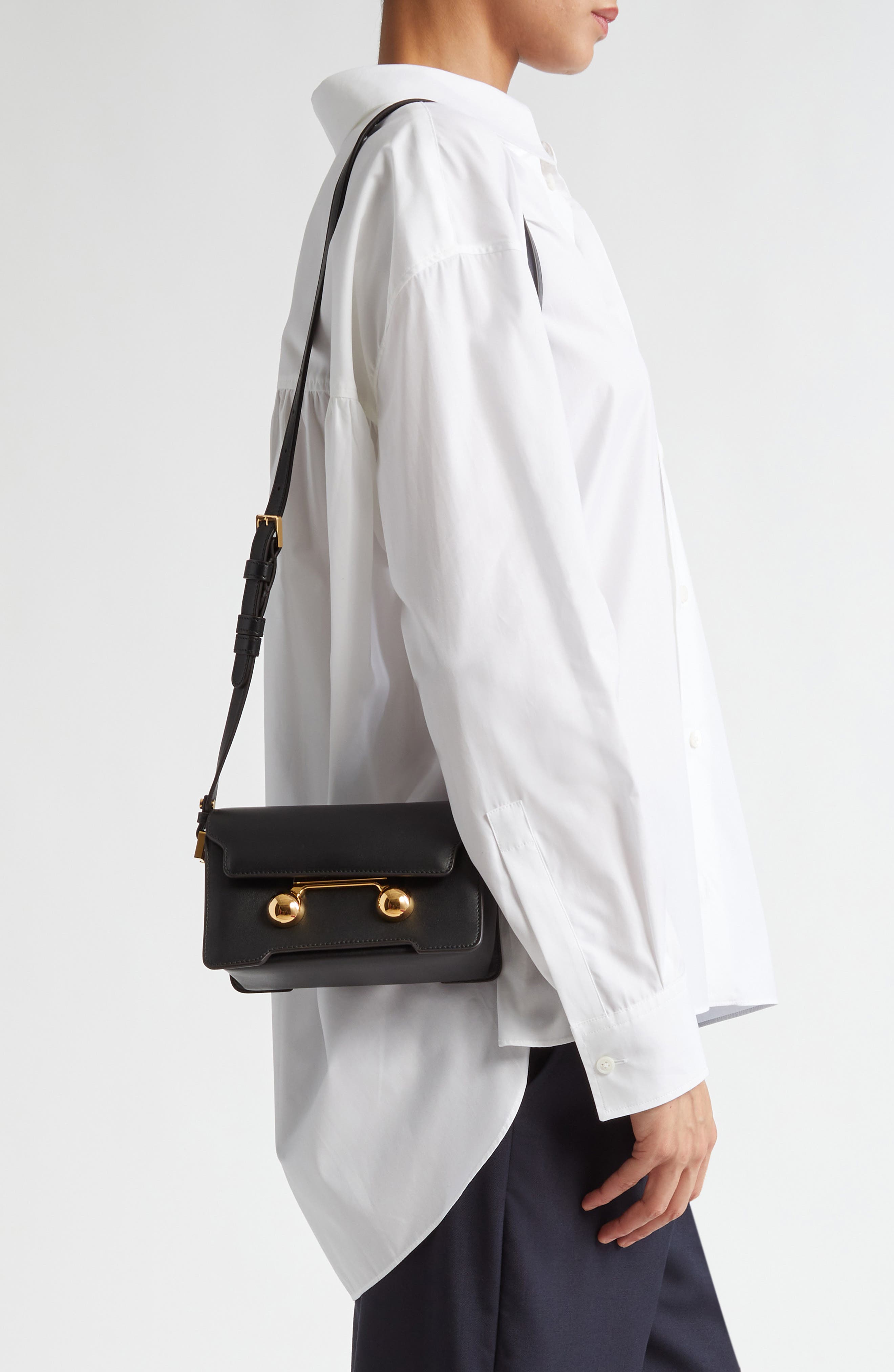 Marni Mini Trunkaroo Leather Shoulder Bag, Alternate, color, Black