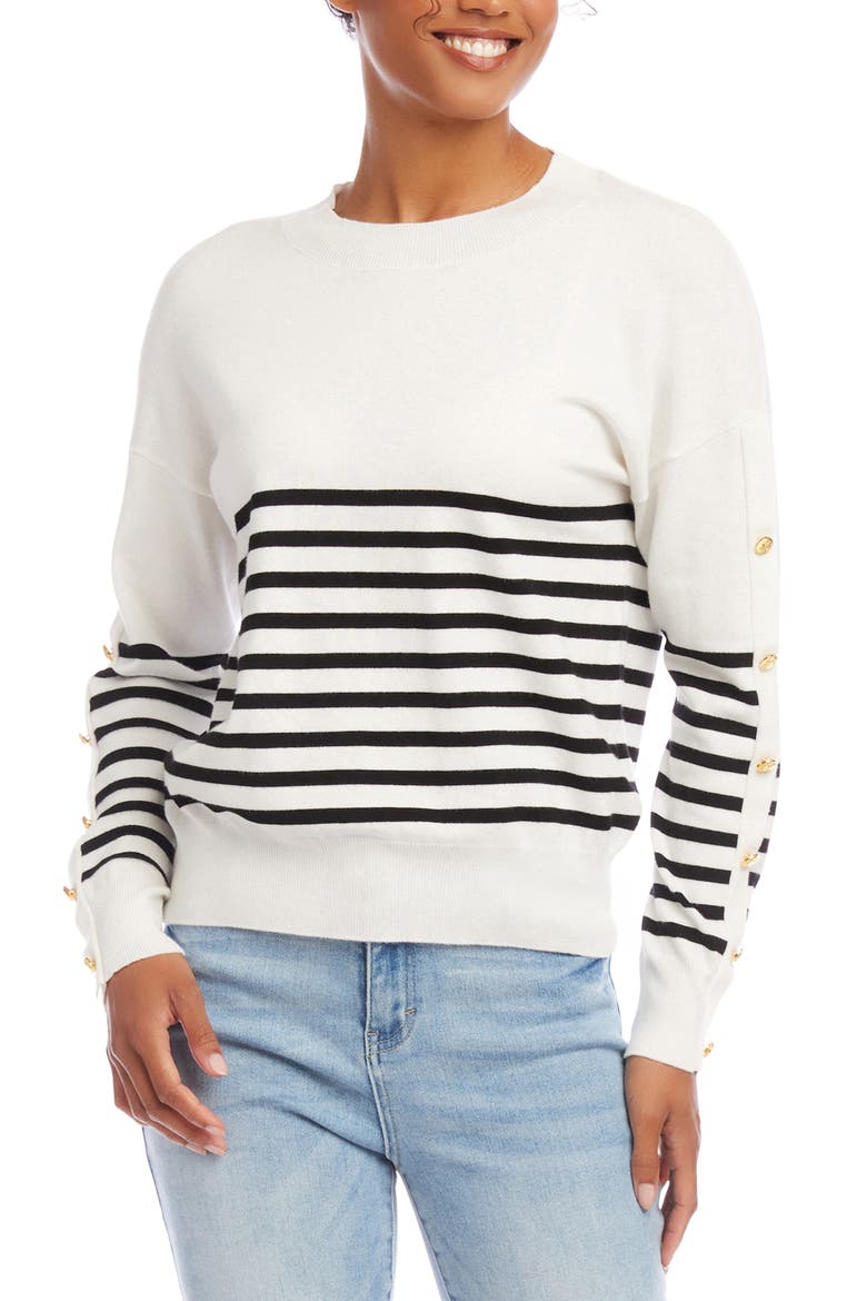 Stripe Button Detail Sweater, Alternate, color, NAUTICAL STRIPE