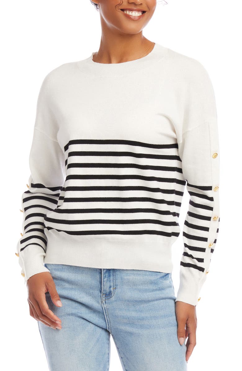 Karen Kane Stripe Button Detail Sweater, Alternate, color, 