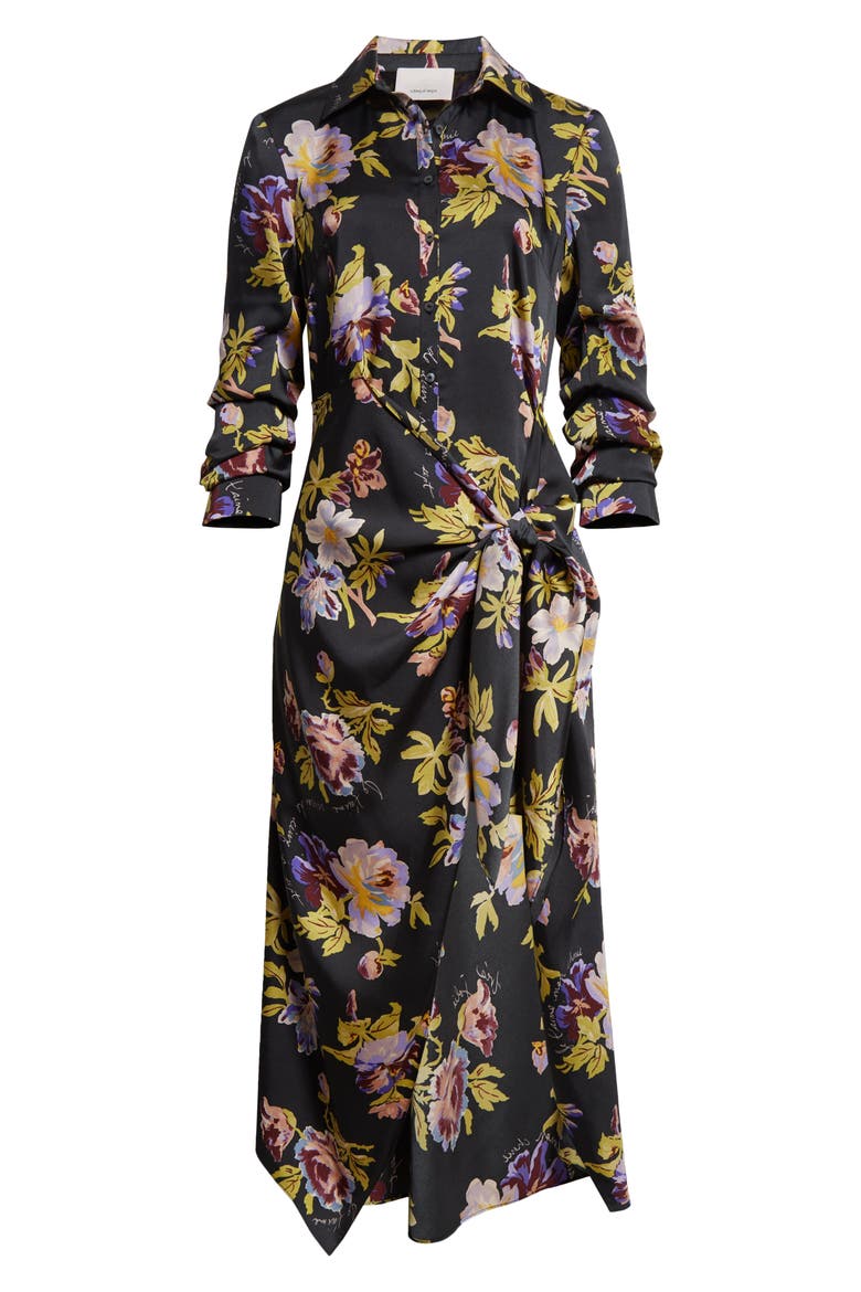 Brigitte Floral Midi Shirtdress, Alternate, color, BLACK MULTI
