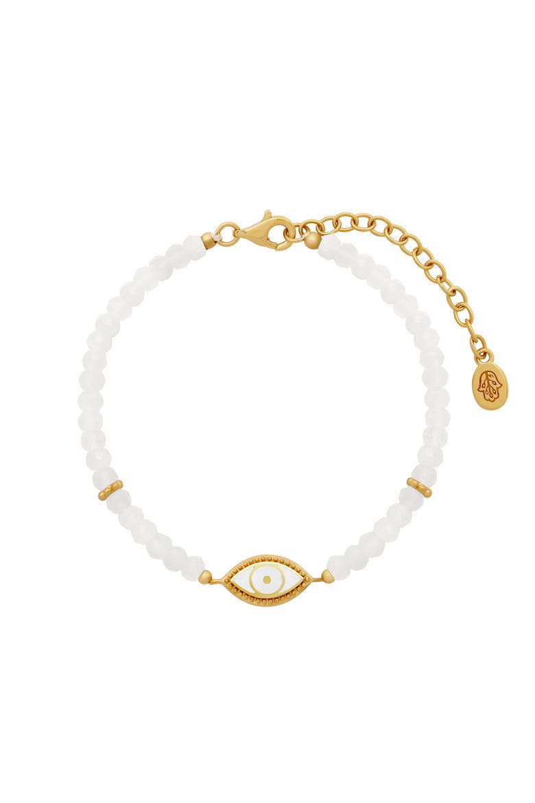 Luminous Harmony Rainbow Moonstone Evil Eye Gold Bracelet, Main, color, White/Gold