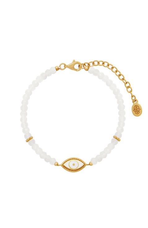 Luminous Harmony Rainbow Moonstone Evil Eye Gold Bracelet