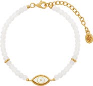 Karma and Luck Luminous Harmony Rainbow Moonstone Evil Eye Gold Bracelet