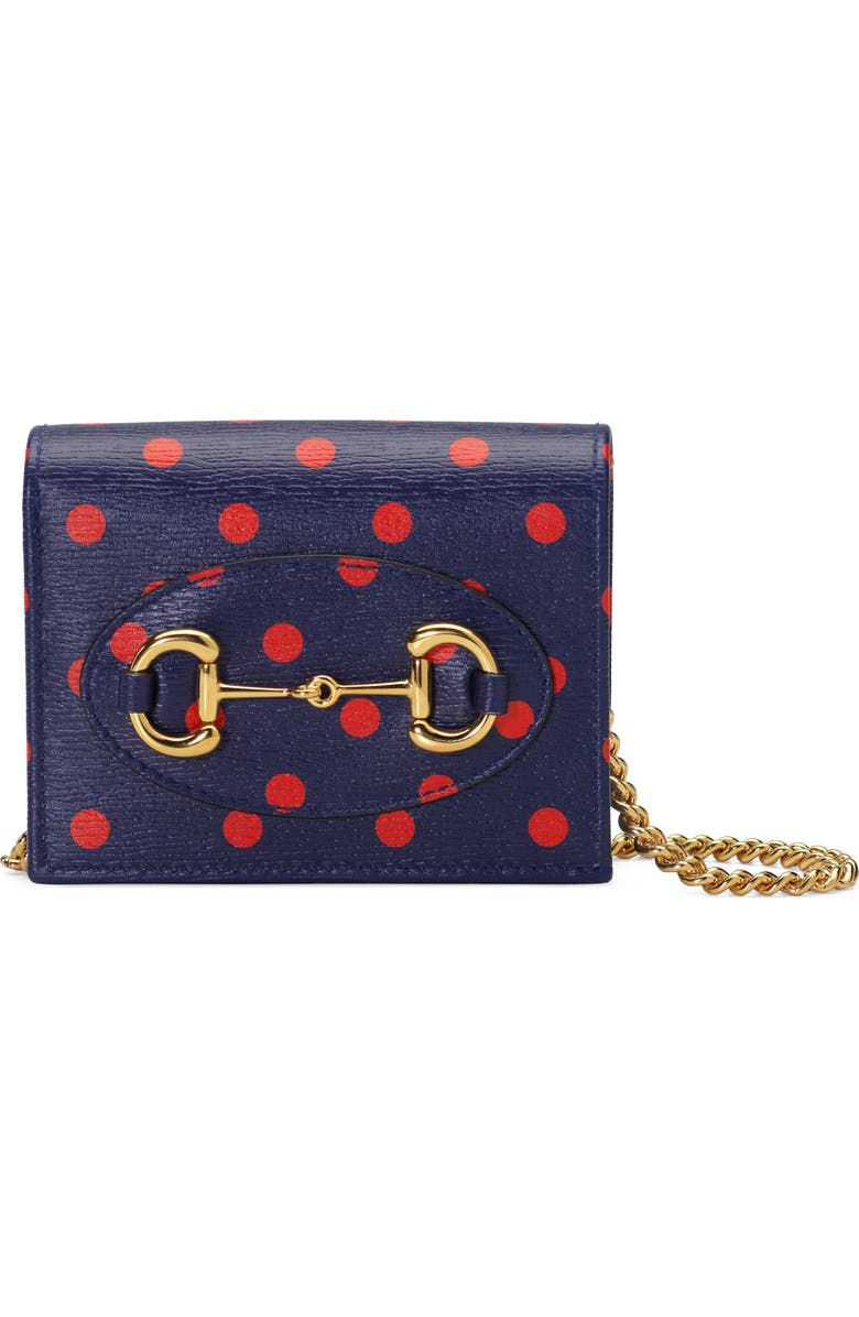 Gucci 1955 Horsebit Polka Dot Leather Wallet on a Chain, Main, color,