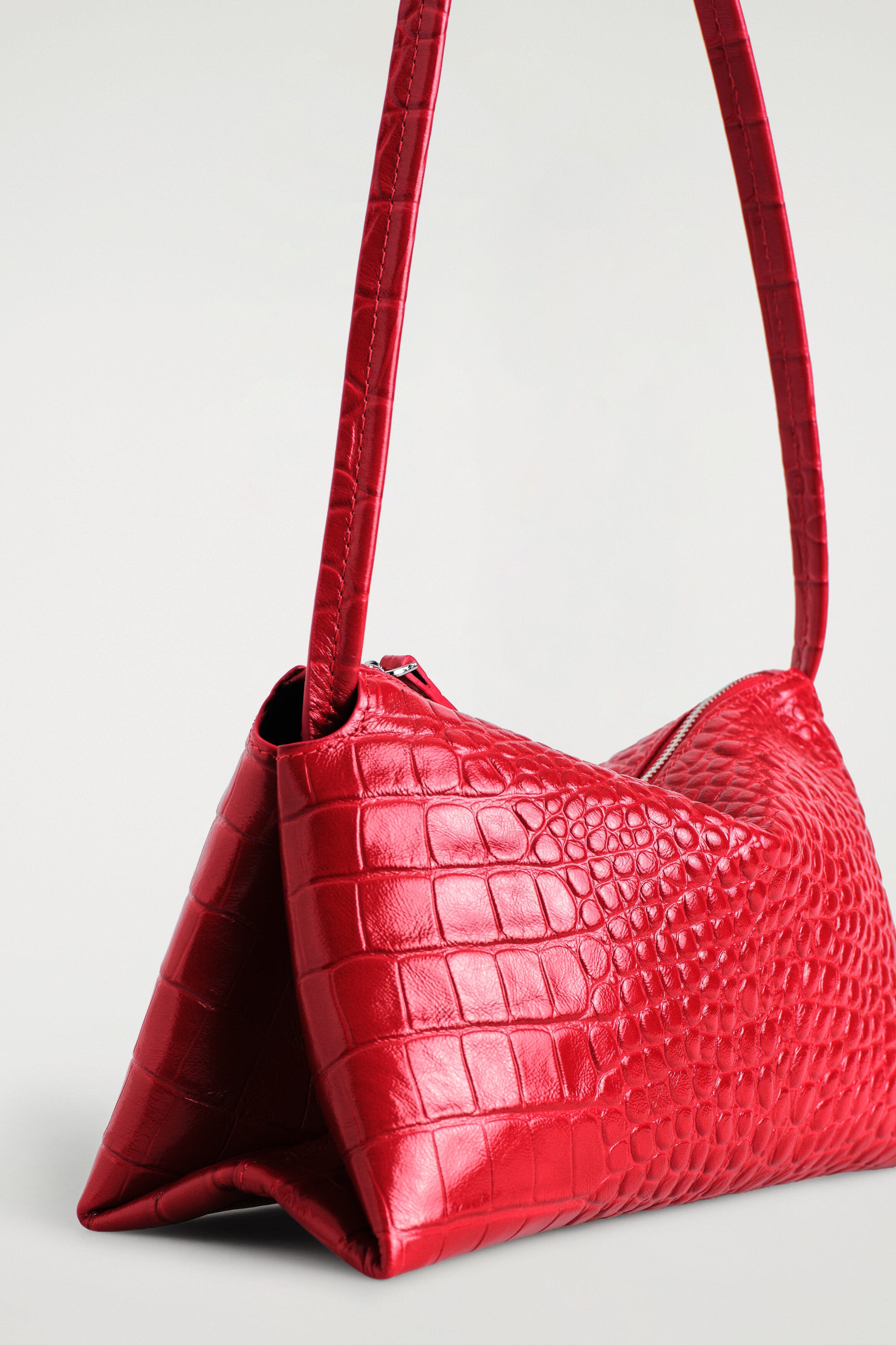 Mini Pavilion Shoulder Bag - Leather, Alternate, color, RED / CROC EFFECT