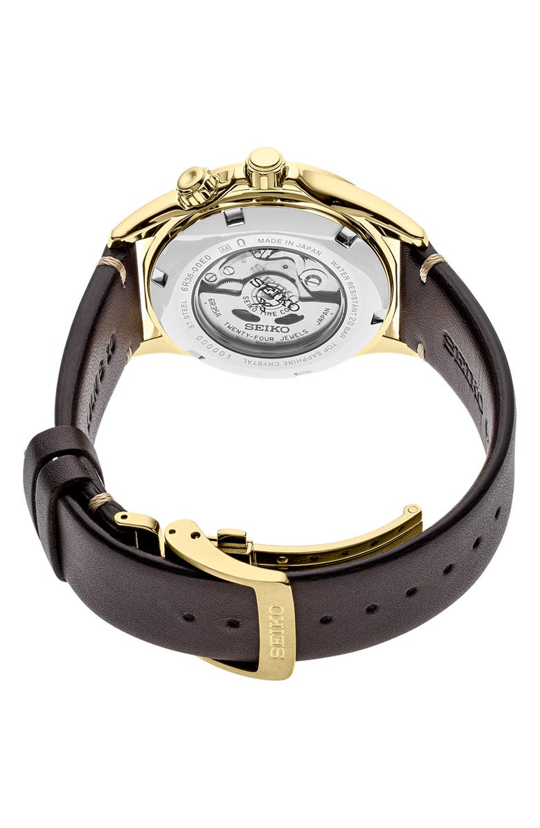 SEIKO WATCHES Prospex Land Luxe Alpinist Automatic Leather Strap Watch, 39.5mm, Alternate, color, Green