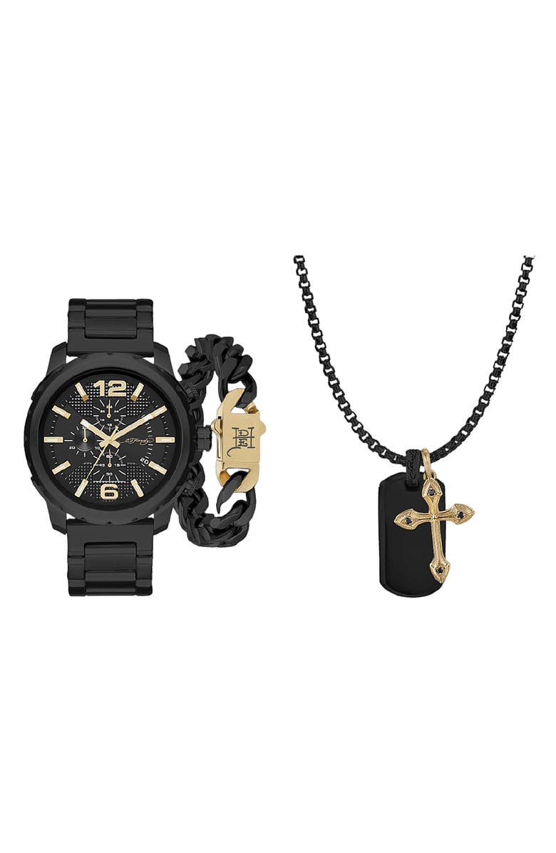 Ed Hardy 3-Piece Jewelry & Watch Set, Main, color, Matte Black