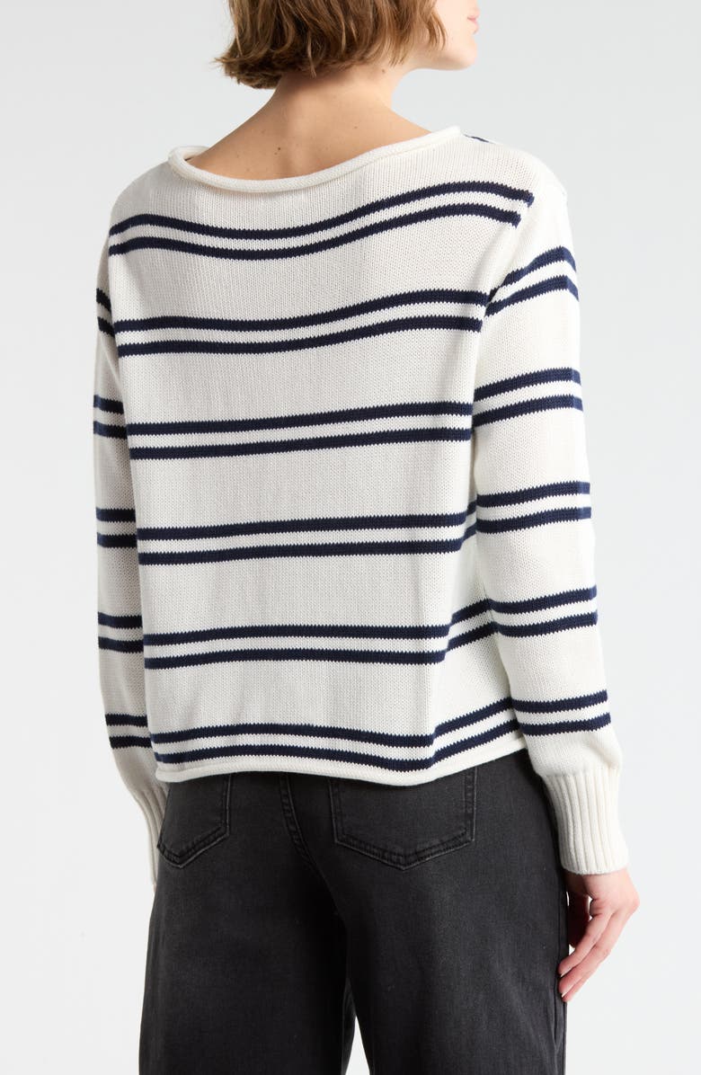 Vigoss Stripe Boat Neck Crop Sweater, Alternate, color, Creme/ Navy