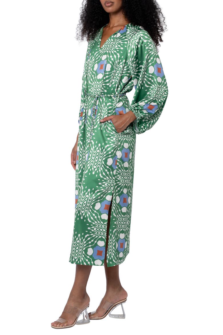 Jardin Abstract Print Long Sleeve Satin Dress, Alternate, color, GREEN MULTI