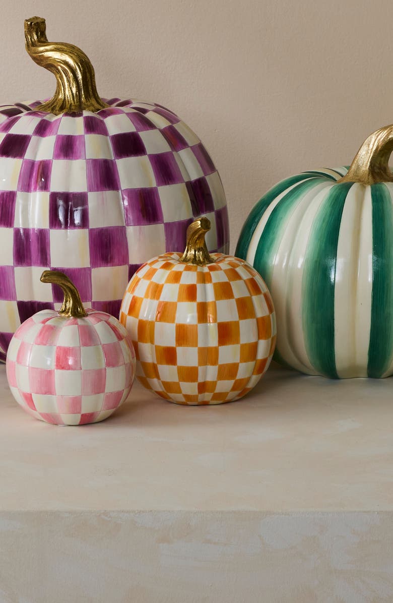MACKENZIE CHILDS Orange Check Small Pumpkin, Alternate, color, Orange