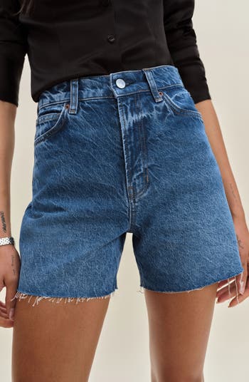 Saige High Waist Raw Hem Denim Cutoff Shorts