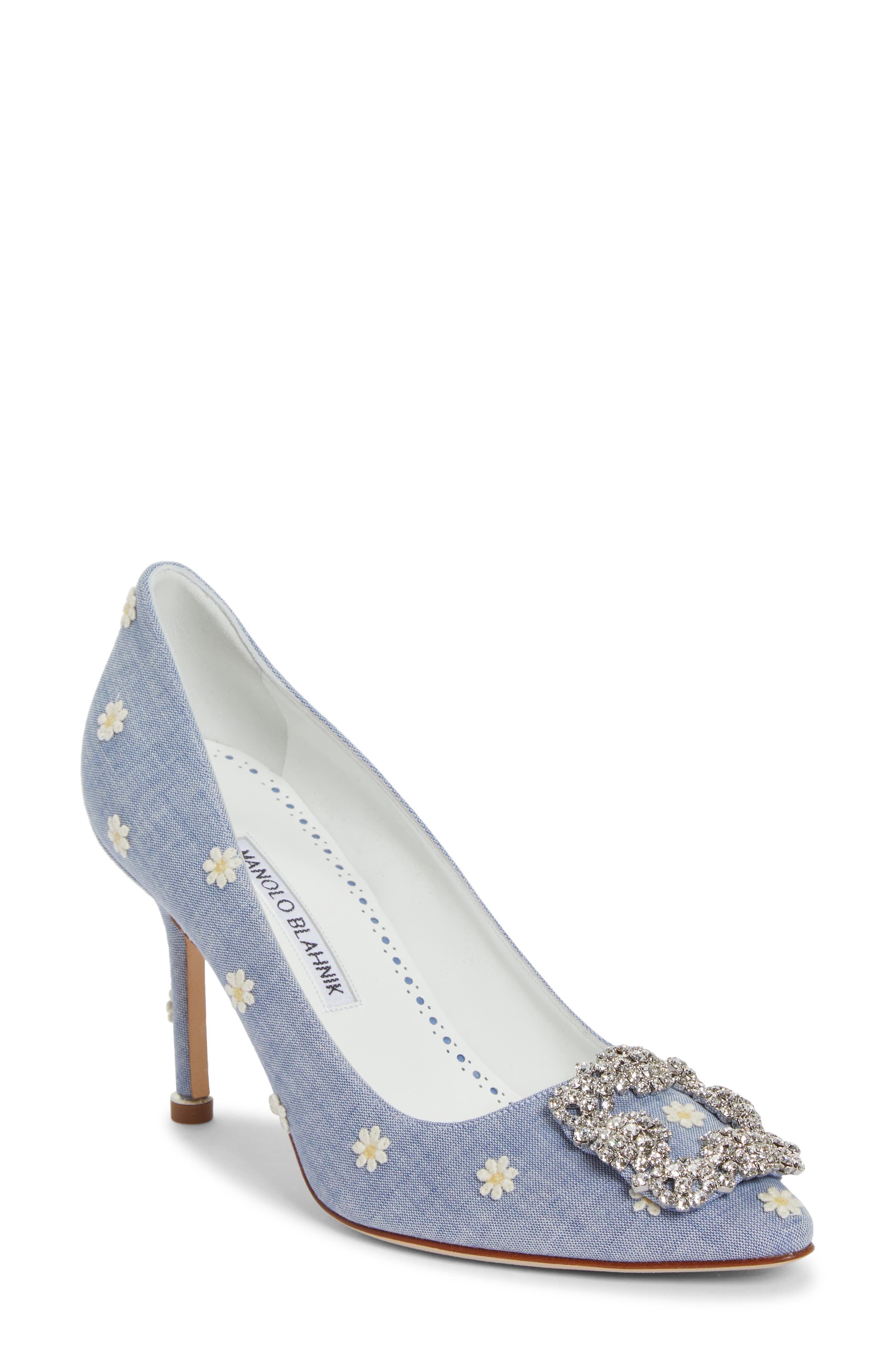 Manolo Blahnik Hangisi Crystal Buckle Pump, Main, color, Blue Multi
