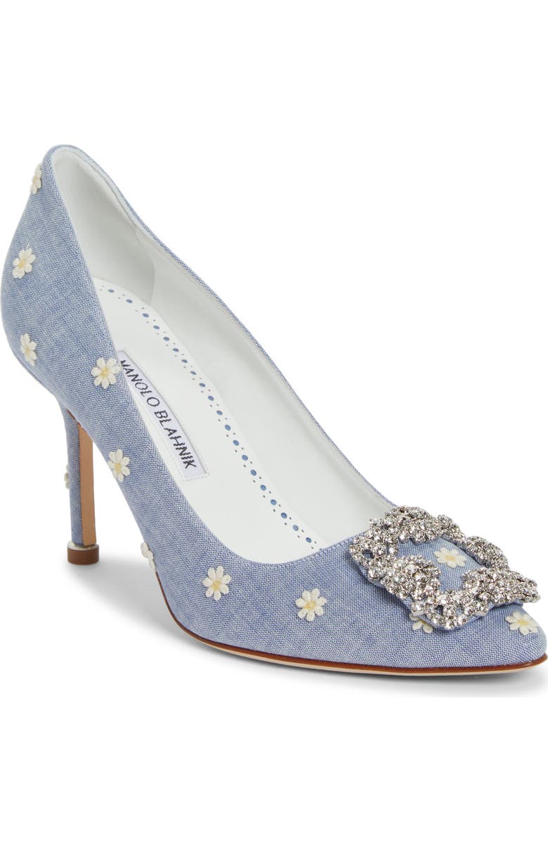 Manolo Blahnik Hangisi Crystal Buckle Pump, Main, color, Blue Multi