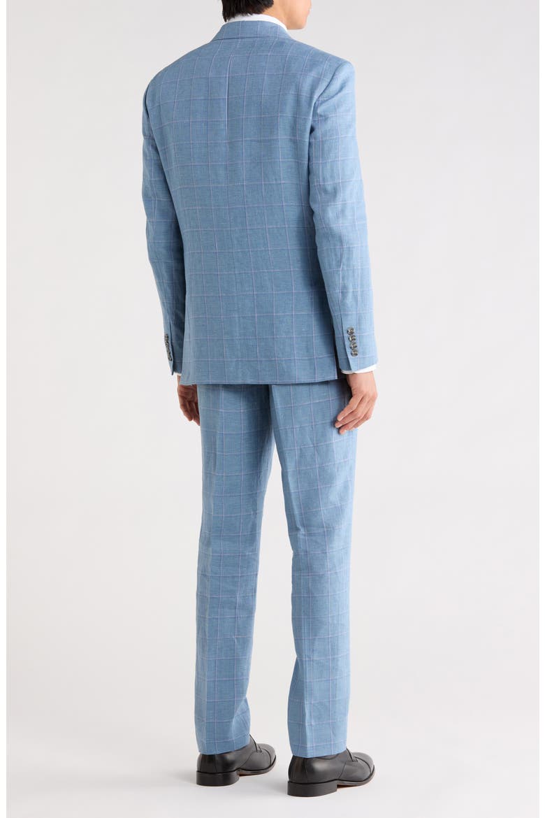 Trim Fit Plaid Linen Suit, Alternate, color, HACKETT BLUE PLAID