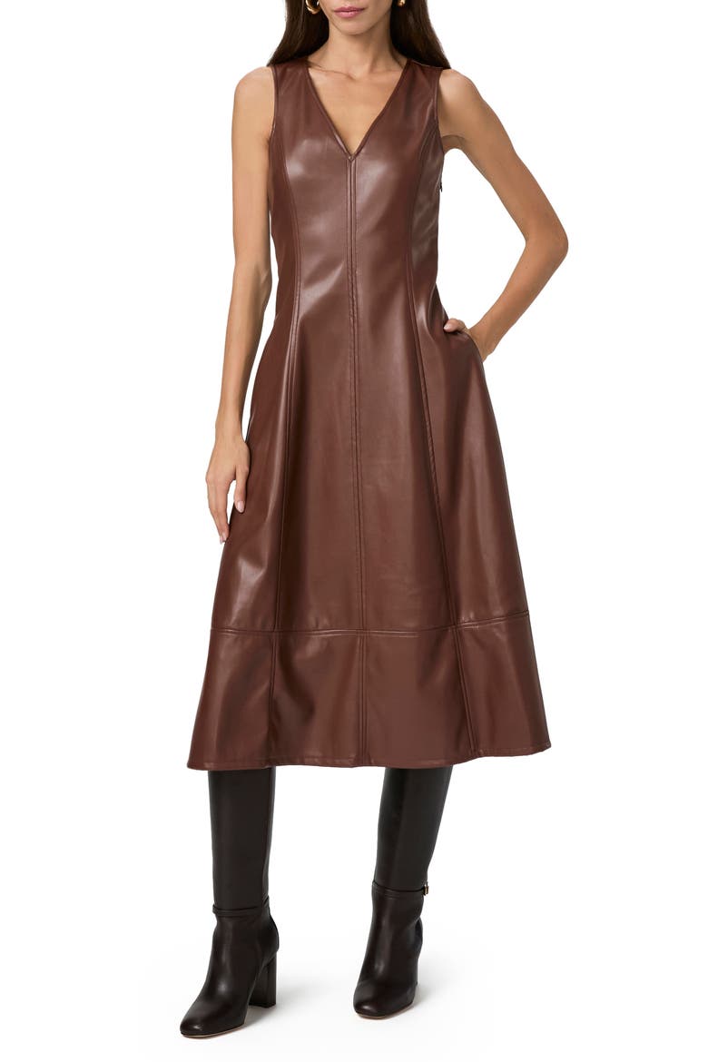 Fiorella Faux Leather A-Line Dress, Main, color, FRENCH PRESS