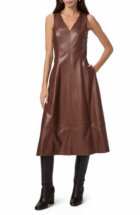 PAIGE Fiorella Faux Leather A-Line Dress