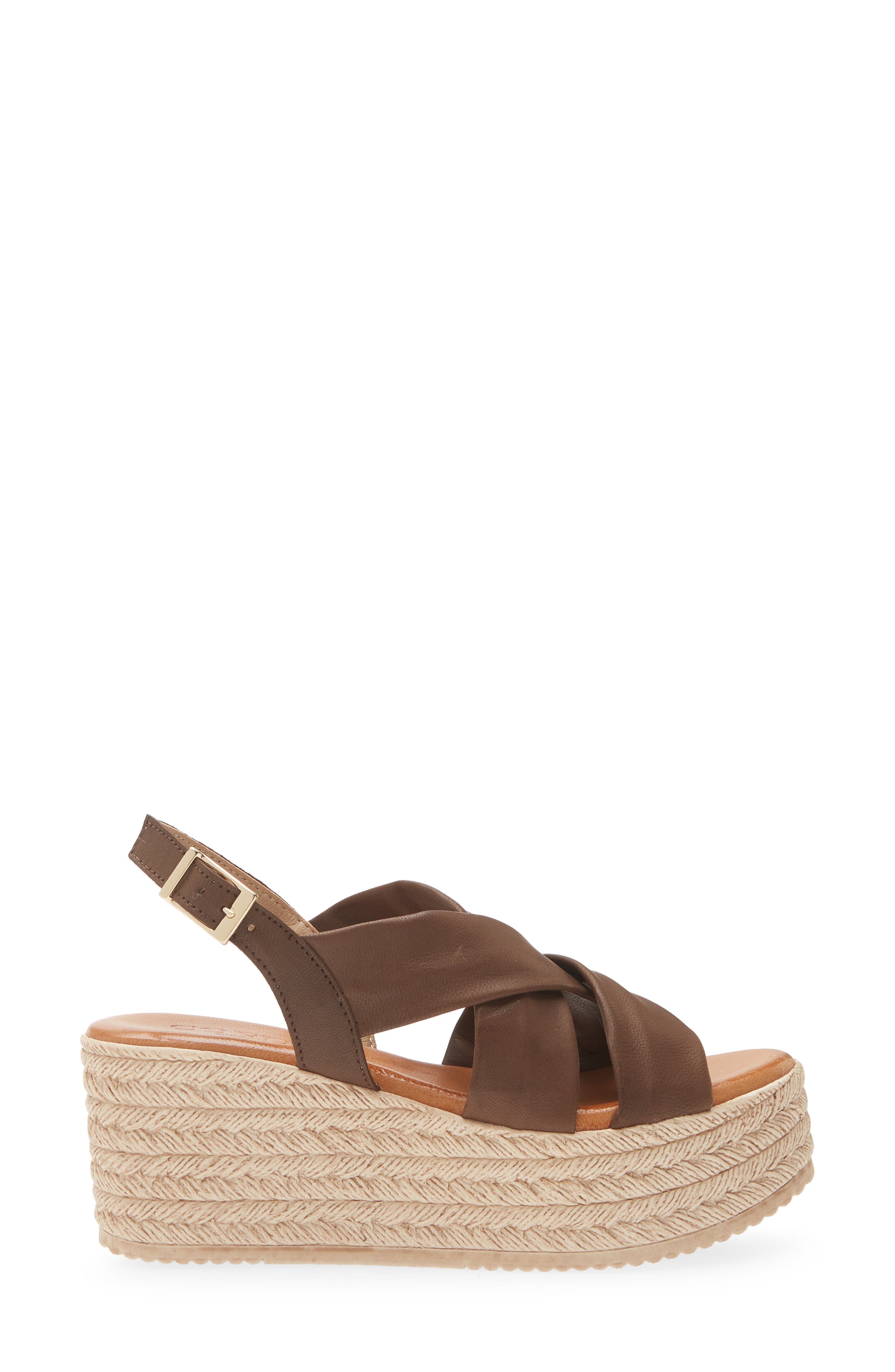 Cordani Bennie Slingback Espadrille Platform Wedge Sandal, Alternate, color, Brown Leather