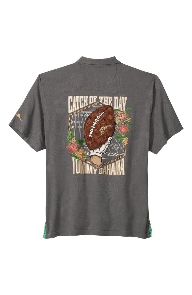 Tommy Bahama Men's Tommy Bahama Gray Ohio State Buckeyes Catch of the Day Camp IslandZone Button-Up Shirt, Alternate, color, Gray
