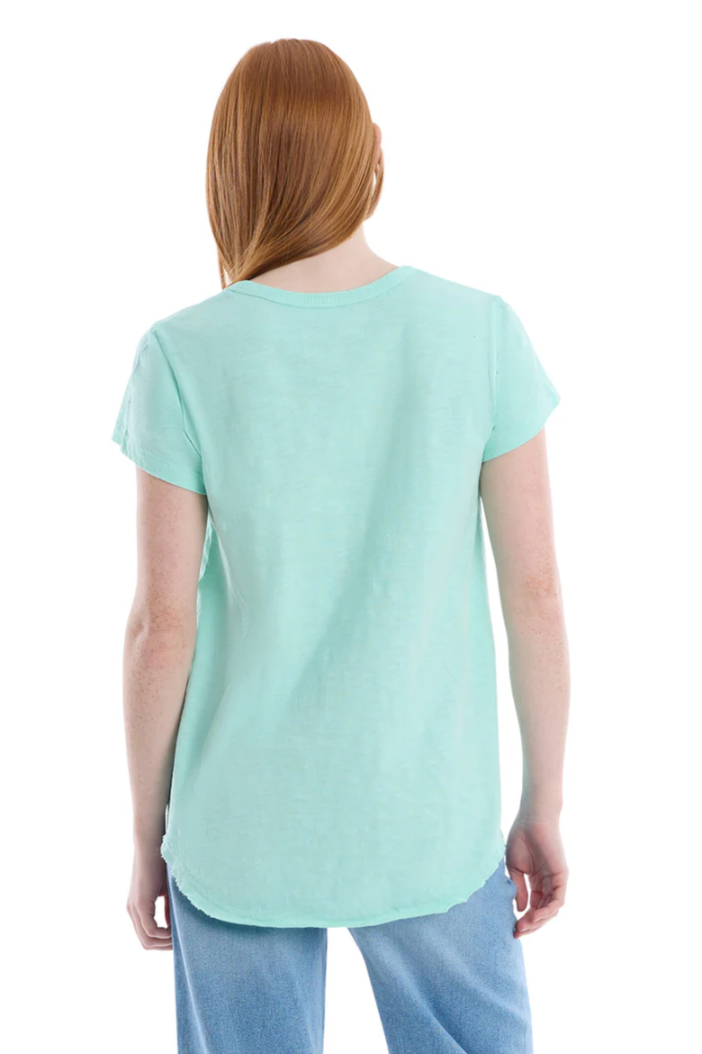 Short Sleeve Shrunken V-Neck Shirttail Top, Alternate, color, Cabbage